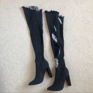 Distressed Denim Over the knee Boots